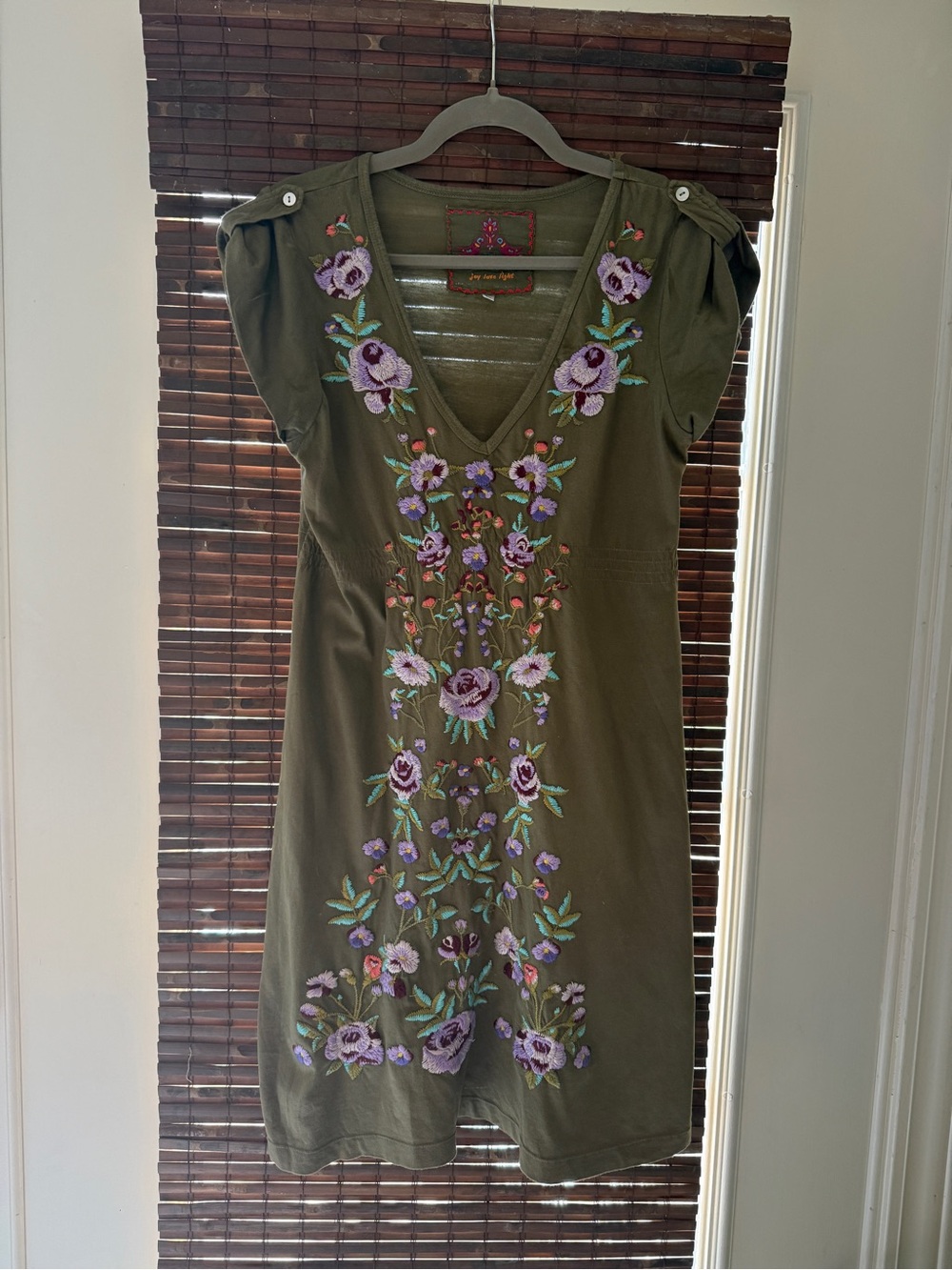 Johnny Was Olive Mini Dress with Lavender Floral Embroidery - Picture 2 of 7